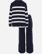 j&x Set tricot cu bumbac pulover în dungi cu nasturi decorativi și pantaloni Tiuves Bleumarin