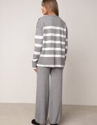 j&x Set tricot cu bumbac pulover în dungi cu nasturi decorativi și pantaloni Tiuves Gri