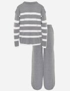 j&x Set tricot cu bumbac pulover în dungi cu nasturi decorativi și pantaloni Tiuves Gri