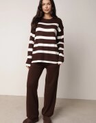 j&x Set tricot cu bumbac pulover în dungi cu nasturi decorativi și pantaloni Tiuves Maro