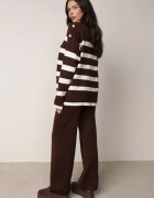 j&x Set tricot cu bumbac pulover în dungi cu nasturi decorativi și pantaloni Tiuves Maro