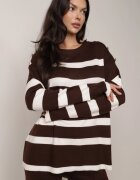 j&x Set tricot cu bumbac pulover în dungi cu nasturi decorativi și pantaloni Tiuves Maro
