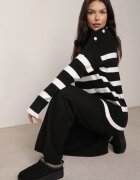 j&x Set tricot cu bumbac pulover în dungi cu nasturi decorativi și pantaloni Tiuves Negru