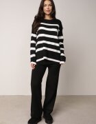 j&x Set tricot cu bumbac pulover în dungi cu nasturi decorativi și pantaloni Tiuves Negru