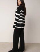 j&x Set tricot cu bumbac pulover în dungi cu nasturi decorativi și pantaloni Tiuves Negru