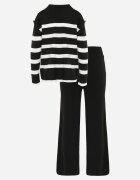 j&x Set tricot cu bumbac pulover în dungi cu nasturi decorativi și pantaloni Tiuves Negru