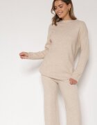 j&x Set tricotat Bej cu bumbac și lână Pulover lung și Pantaloni largi Reinesa