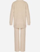 j&x Set tricotat Bej cu bumbac și lână Pulover lung și Pantaloni largi Reinesa