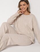 j&x Set tricotat bej deschis cu bumbac și lână pantaloni și pulover cu torsade Errela