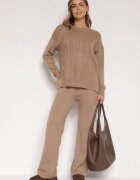 j&x Set Tricotat Bej închis cu bumbac și lână Pantaloni și Pulover împletit Errela