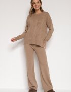 j&x Set Tricotat Bej închis cu bumbac și lână Pantaloni și Pulover împletit Errela
