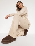 j&x Set Tricotat Bej Reiat cu Bumbac Pulover cu Semiguler și Pantaloni Elweda