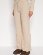 j&x Set Tricotat Bej Reiat cu Bumbac Pulover cu Semiguler și Pantaloni Elweda