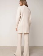 j&x Set tricotat cu nervuri din bumbac Moraga: tunică-sweater și pantaloni Bej