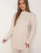 j&x Set tricotat cu nervuri din bumbac Moraga: tunică-sweater și pantaloni Bej