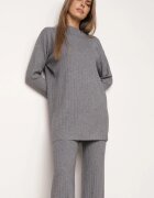 j&x Set tricotat cu nervuri din bumbac Moraga: tunică-sweater și pantaloni Gri