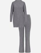 j&x Set tricotat cu nervuri din bumbac Moraga: tunică-sweater și pantaloni Gri