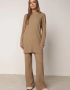 j&x Set tricotat cu nervuri din bumbac Moraga: tunică-sweater și pantaloni Maro
