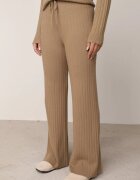j&x Set tricotat cu nervuri din bumbac Moraga: tunică-sweater și pantaloni Maro