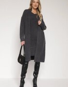 j&x Set Tricotat Gri închis cu Lână Cardigan Lung și Rochie în Dungi Falandrea