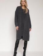 j&x Set Tricotat Gri închis cu Lână Cardigan Lung și Rochie în Dungi Falandrea