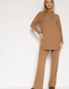 j&x Set tricotat Maro Striat cu bumbac Pulover cu semiguler și Pantaloni Elweda