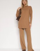 j&x Set tricotat Maro Striat cu bumbac Pulover cu semiguler și Pantaloni Elweda