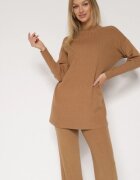 j&x Set tricotat Maro Striat cu bumbac Pulover cu semiguler și Pantaloni Elweda