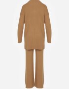 j&x Set tricotat Maro Striat cu bumbac Pulover cu semiguler și Pantaloni Elweda