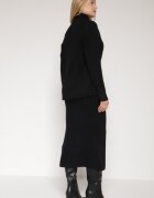 j&x Set Tricotat Negru cu Lână Pulover cu Guler înalt și Fustă Creion Falovira