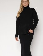 j&x Set Tricotat Negru cu Lână Pulover cu Guler înalt și Fustă Creion Falovira