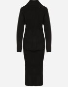 j&x Set Tricotat Negru cu Lână Pulover cu Guler înalt și Fustă Creion Falovira