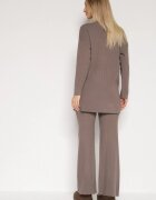 j&x Set tricotat reiat bej închis cu bumbac Pulover cu guler semi-înalt și Pantaloni Elweda