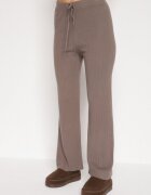 j&x Set tricotat reiat bej închis cu bumbac Pulover cu guler semi-înalt și Pantaloni Elweda