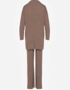 j&x Set tricotat reiat bej închis cu bumbac Pulover cu guler semi-înalt și Pantaloni Elweda