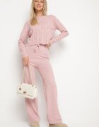 j&x Set tricotat roz deschis cu Lână și Bumbac Pulover cu Model în Relief și Pantaloni Otivra