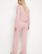 j&x Set tricotat roz deschis cu Lână și Bumbac Pulover cu Model în Relief și Pantaloni Otivra
