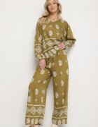 j&x Set Verde închis în Stil Rustic Bluză Lejeră și Pantaloni cu Vâscoză Emilaris