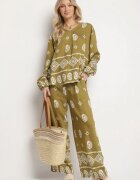 j&x Set Verde închis în Stil Rustic Bluză Lejeră și Pantaloni cu Vâscoză Emilaris