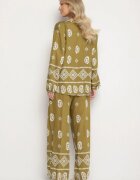 j&x Set Verde închis în Stil Rustic Bluză Lejeră și Pantaloni cu Vâscoză Emilaris