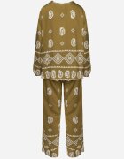 j&x Set Verde închis în Stil Rustic Bluză Lejeră și Pantaloni cu Vâscoză Emilaris