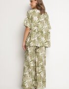 j&x Set viscoză verde închis cu model vegetal Pantaloni largi și tricou Evianira