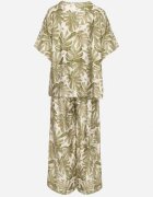 j&x Set viscoză verde închis cu model vegetal Pantaloni largi și tricou Evianira