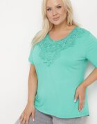 j&x T-shirt Clasic Verde cu Dantelă la Decolteu Fioma