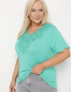 j&x T-shirt Clasic Verde cu Dantelă la Decolteu Fioma