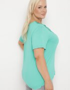 j&x T-shirt Clasic Verde cu Dantelă la Decolteu Fioma