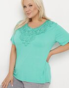 j&x T-shirt Clasic Verde cu Dantelă la Decolteu Fioma