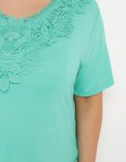 j&x T-shirt Clasic Verde cu Dantelă la Decolteu Fioma
