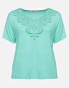 j&x T-shirt Clasic Verde cu Dantelă la Decolteu Fioma