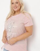 j&x T-shirt Roz din Bumbac Decorat cu Zirconii și Șnururi Laterale Forena